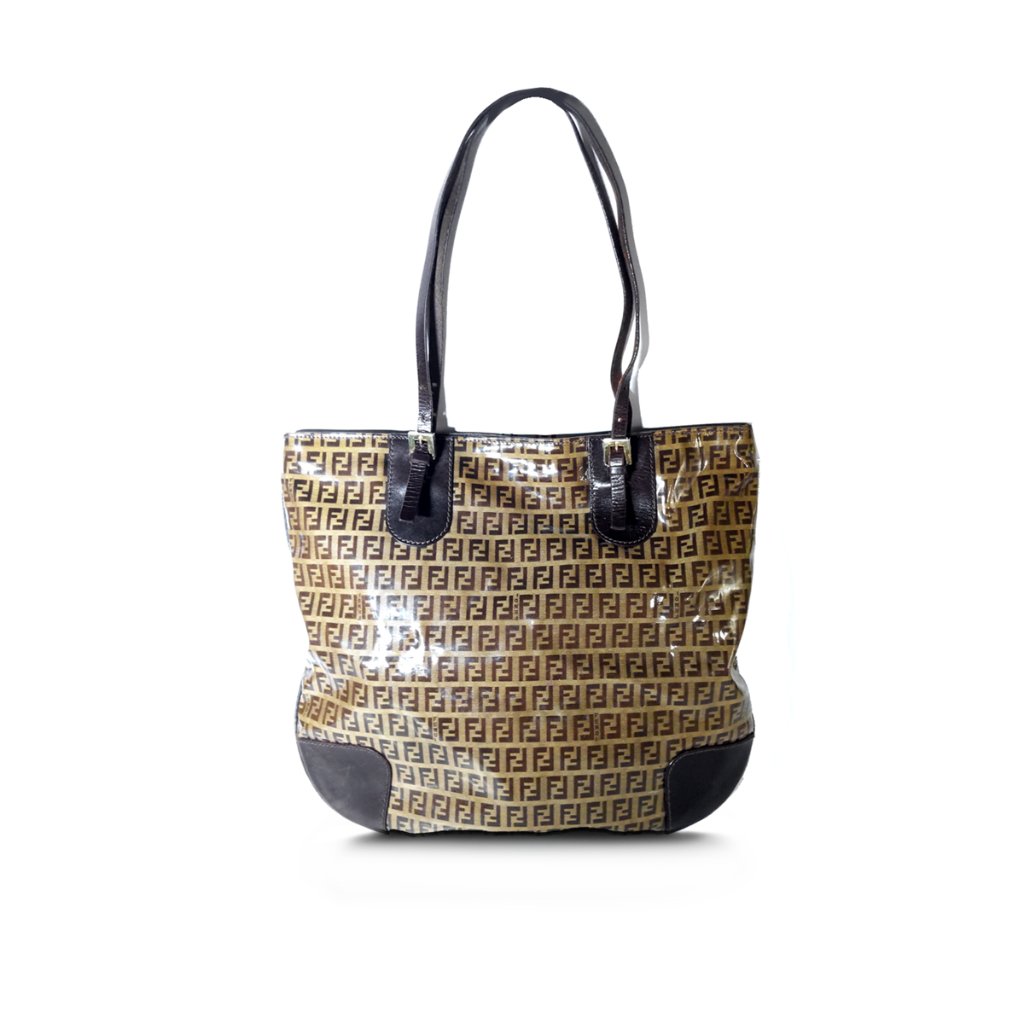 Y2k Fendi Zucca Tote Zip Top Zucchino Tote Brown Handbag